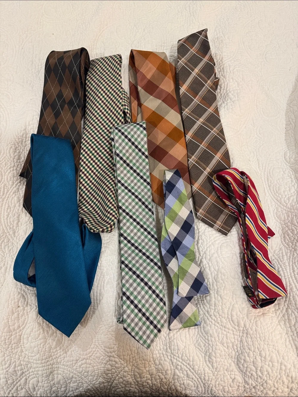Assorted Men’s Plaid and Solid Necktie Set - Blue, Brown, Green, Red